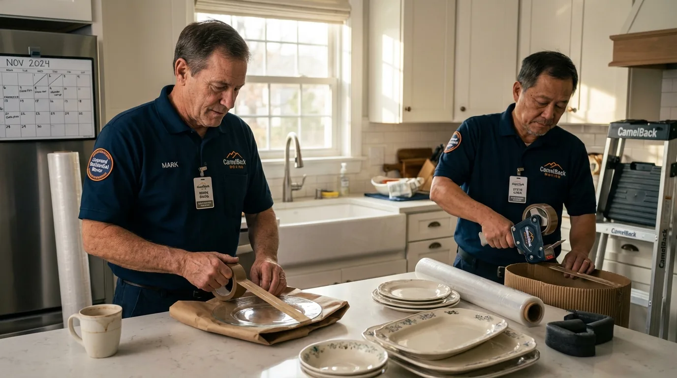 Professional crew packing kitchen dishware in Little Valley, NY